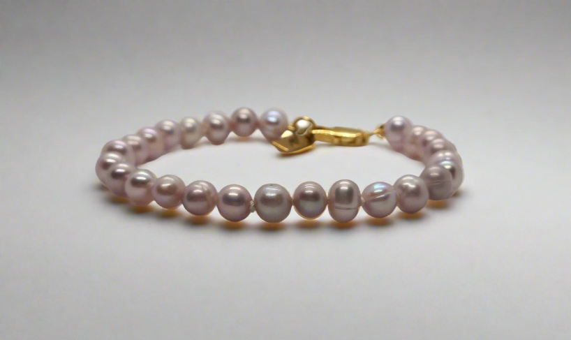 Lavender Pearl Bracelet - gold lobster clasp