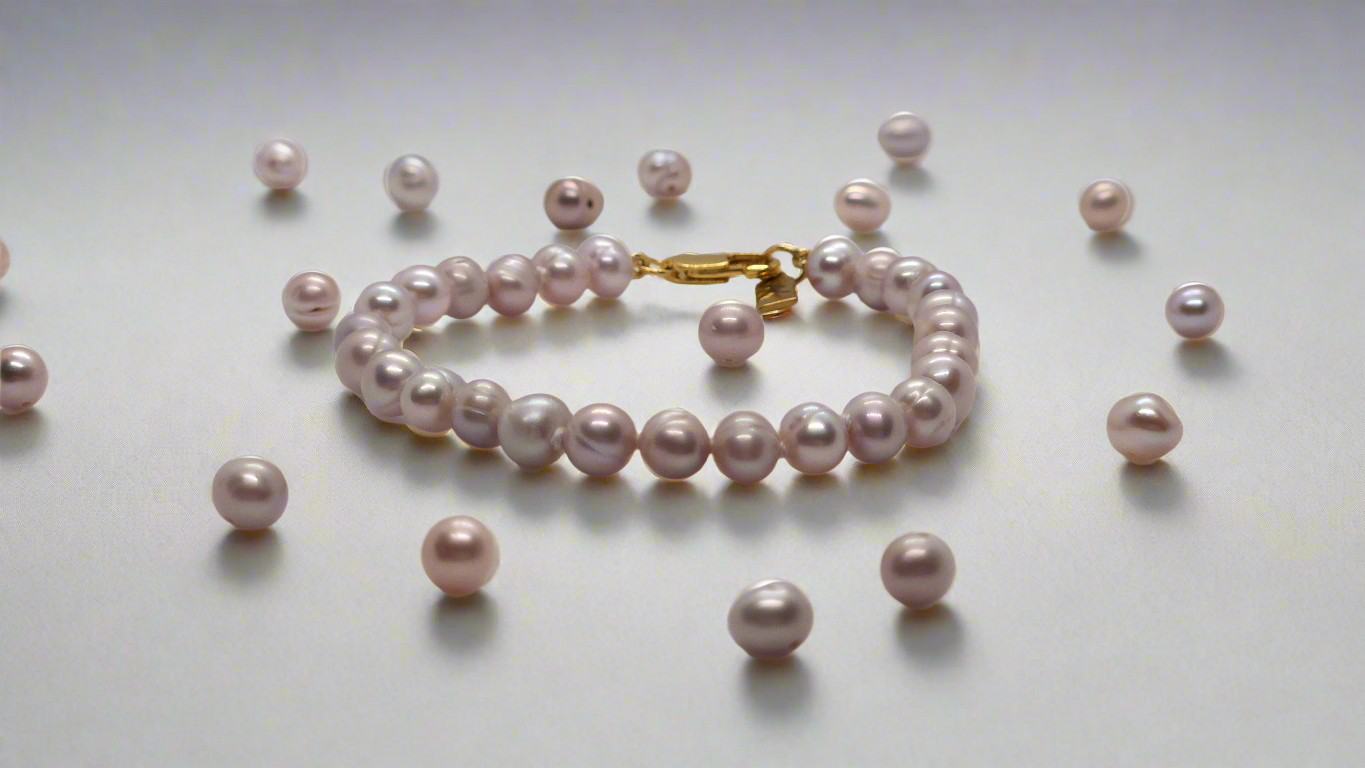 Lavender Pearl Bracelet - gold lobster clasp