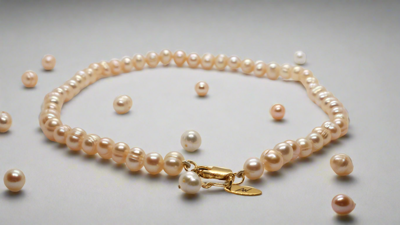 Peach Pearl Necklace - gold lobster clasp