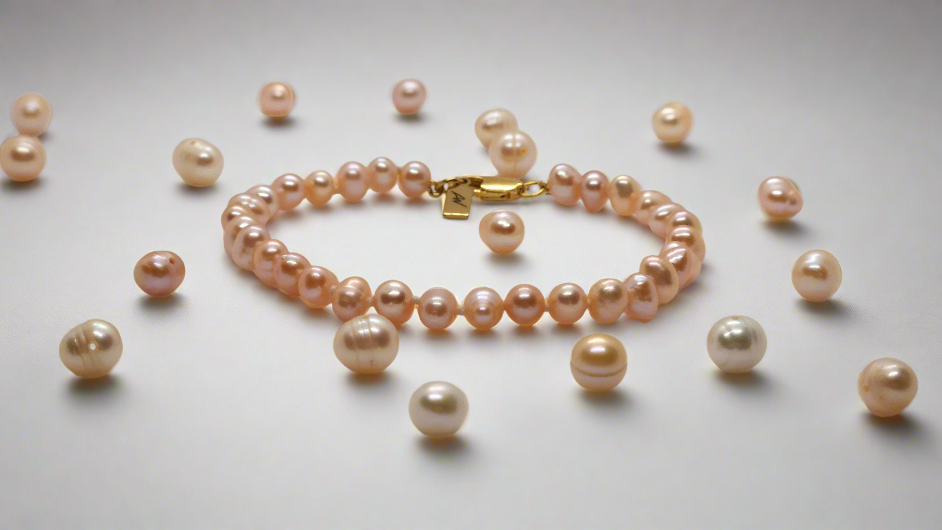 Peach Pearl Bracelet - gold lobster clasp