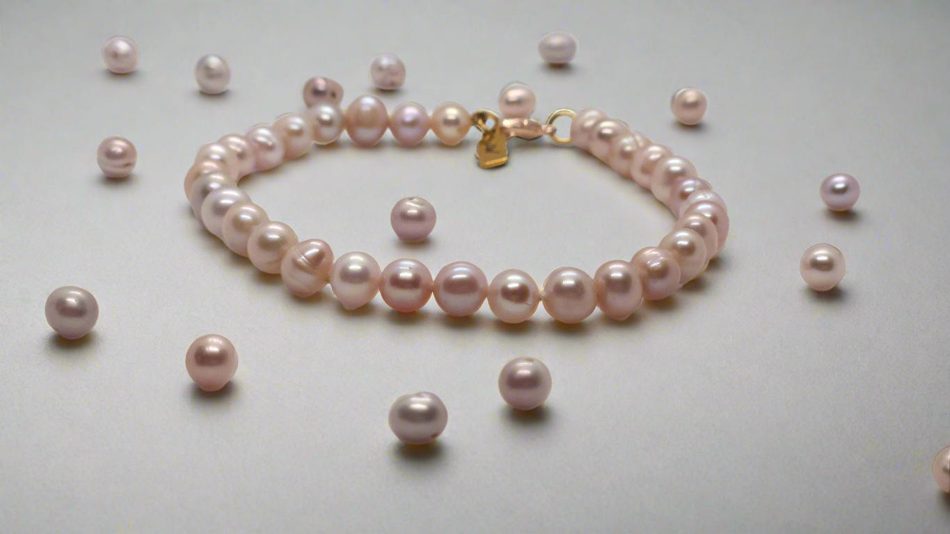 Lavender Pearl Bracelet - rose gold lobster clasp