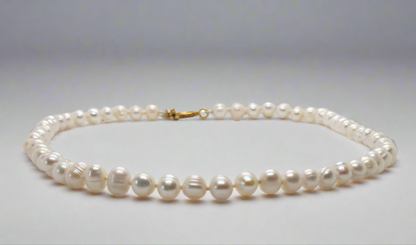 White Pearl Necklace - gold spring ring clasp