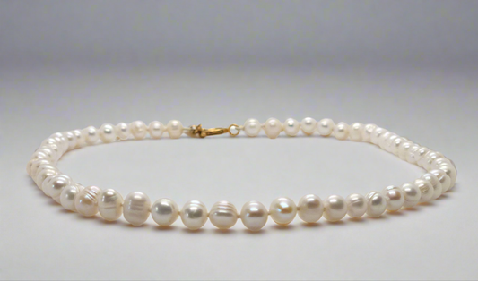 White Pearl Necklace - gold spring ring clasp
