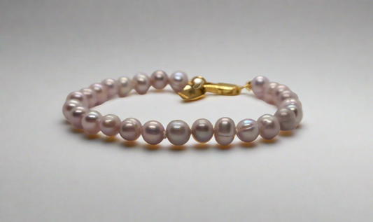 Lavender Pearl Bracelet -  gold lobster clasp