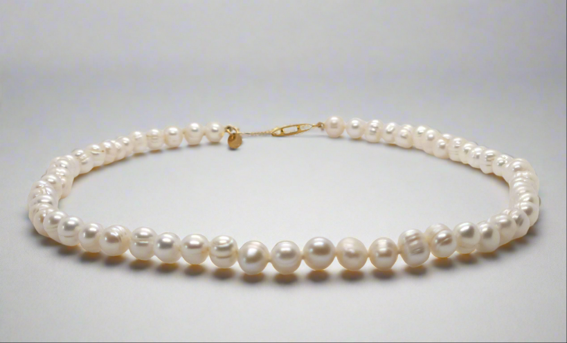 White Pearl Necklace - gold fish hook clasp