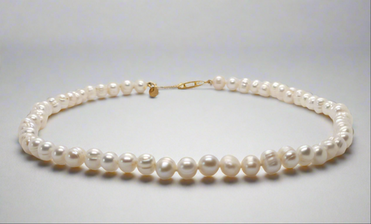 White Pearl Necklace - gold fish hook clasp