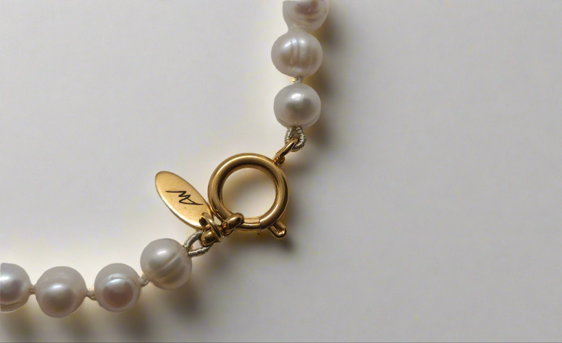 White Pearl Necklace - gold spring ring clasp