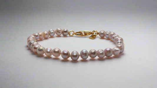 Lavender Pearl Bracelet - gold fold-over clasp