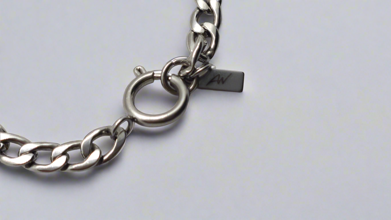 White Pearl Bracelet & Curb Chain - spring ring clasp