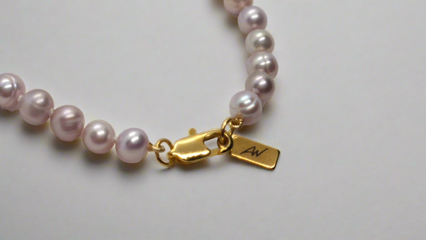 Lavender Pearl Bracelet -  gold lobster clasp