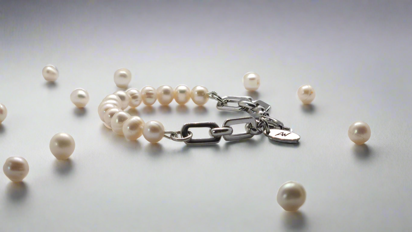White Pearl Bracelet & Cable Chain