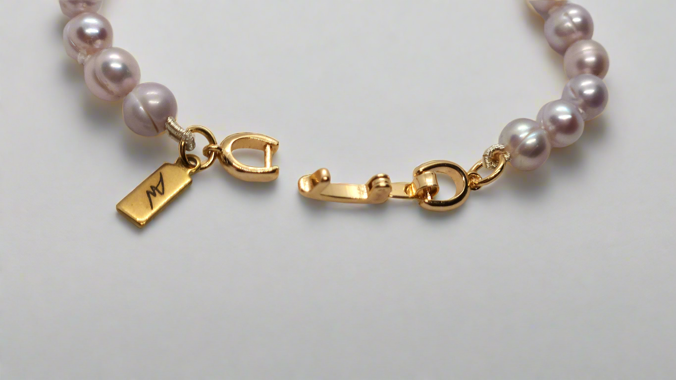 Lavender Pearl Bracelet - gold fold-over clasp