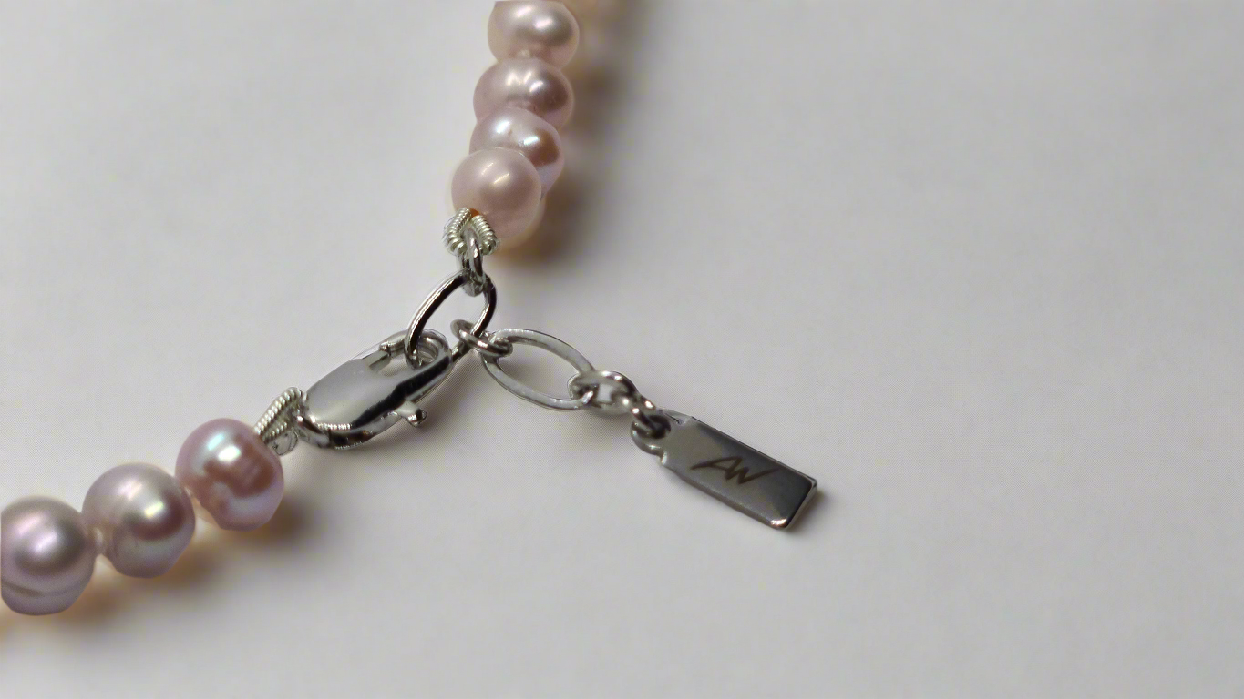 Lavender Pearl Bracelet - silver lobster clasp extended