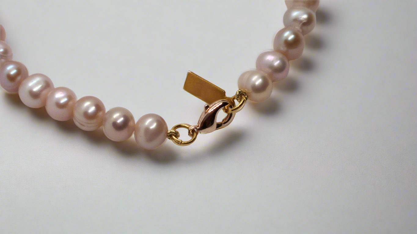 Lavender Pearl Bracelet - rose gold lobster clasp