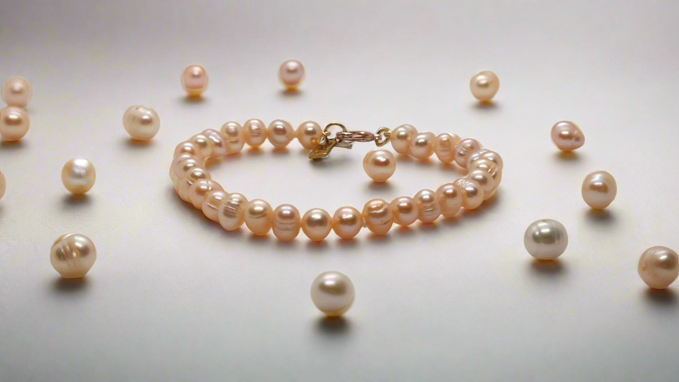Peach Pearl Bracelet - rose gold lobster clasp