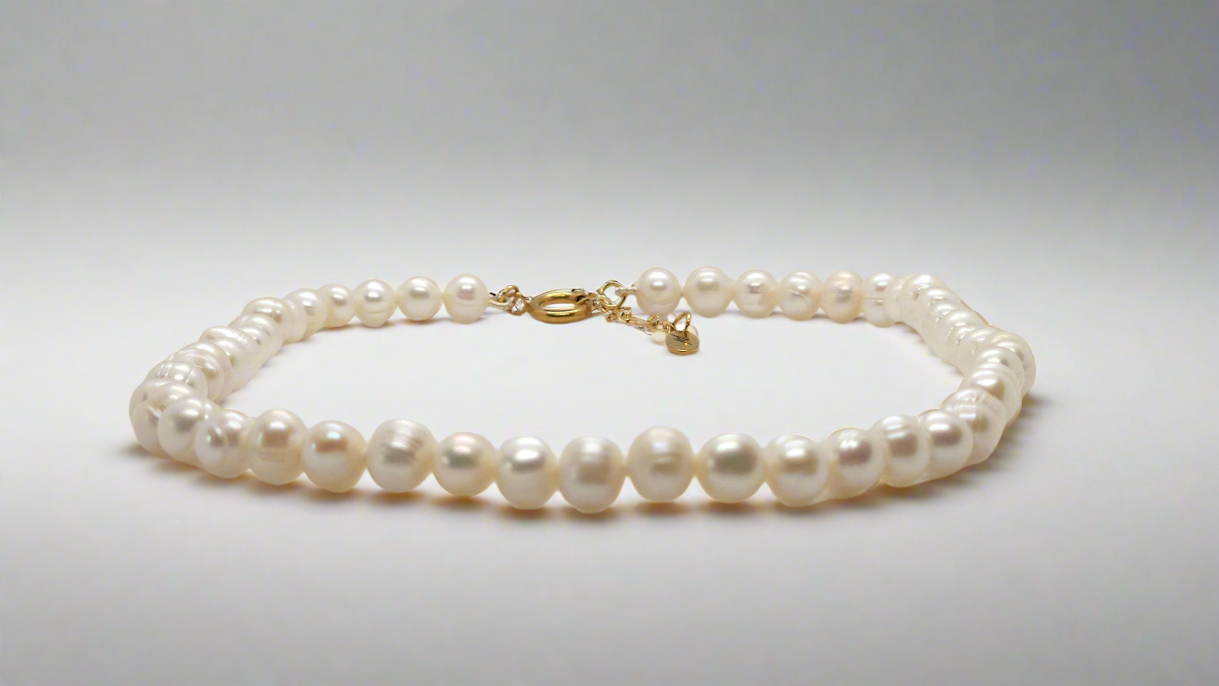 White Pearl Necklace - gold spring ring clasp extended