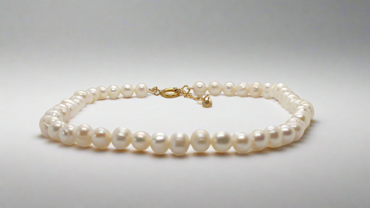 White Pearl Necklace - gold spring ring clasp extended