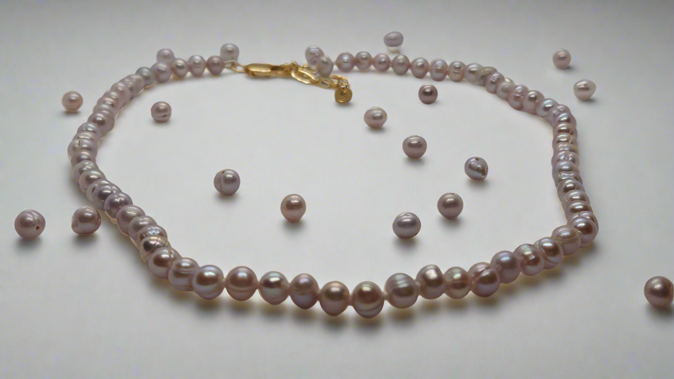 Lavender Pearl Necklace - gold lobster clasp