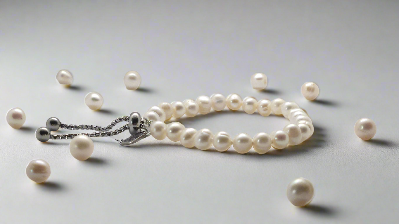 White Pearl Bracelet - sliding clasp
