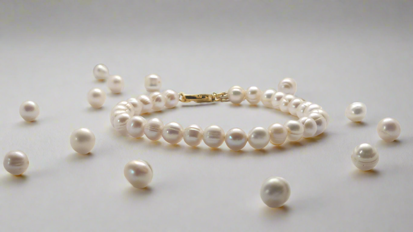 White Pearl Bracelet - gold lobster clasp