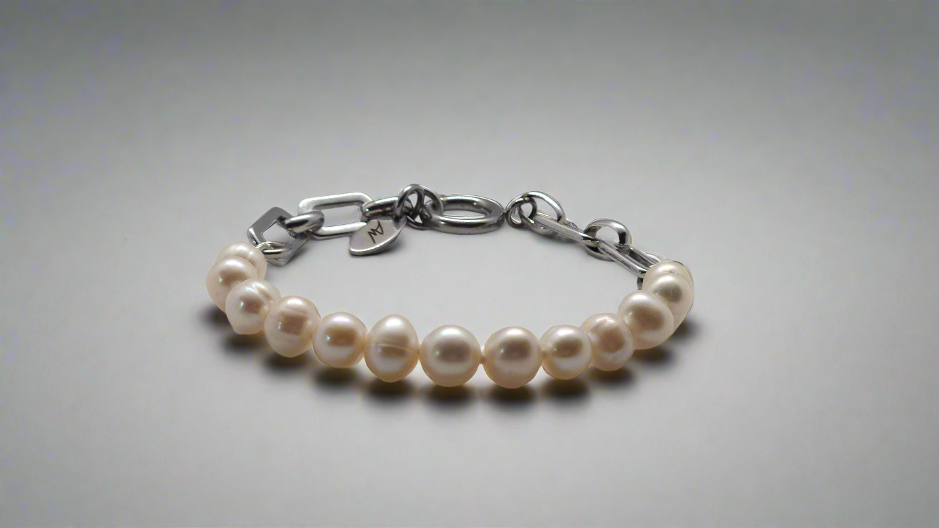 White Pearl Bracelet & Cable Chain
