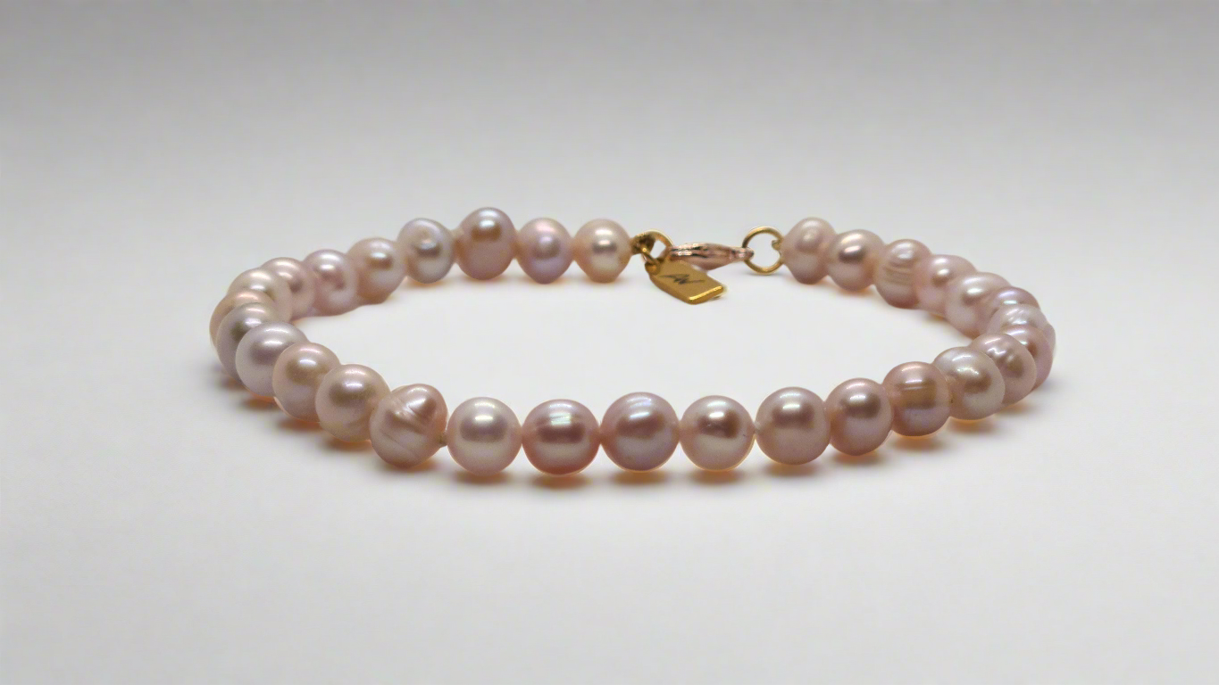 Lavender Pearl Bracelet - rose gold lobster clasp
