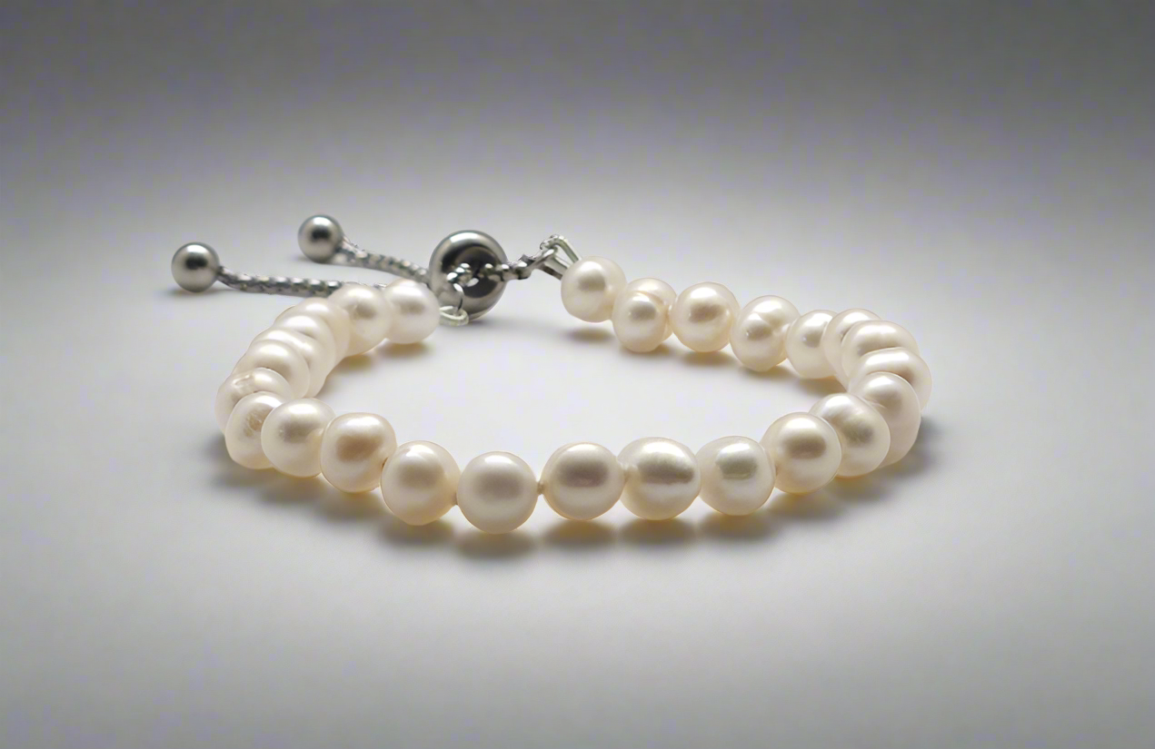 White Pearl Bracelet - sliding clasp