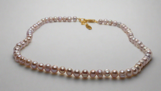 Lavender Pearl Necklace - gold lobster clasp