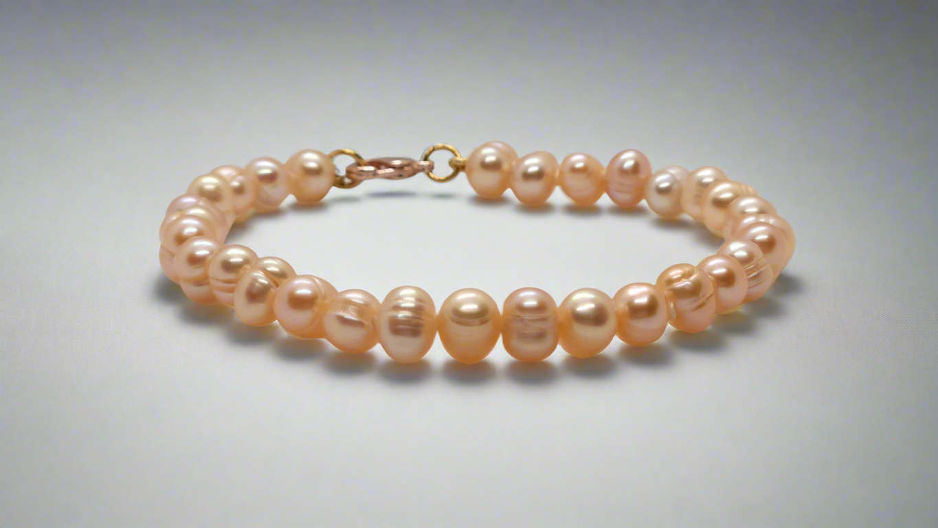 Peach Pearl Bracelet - rose gold lobster clasp