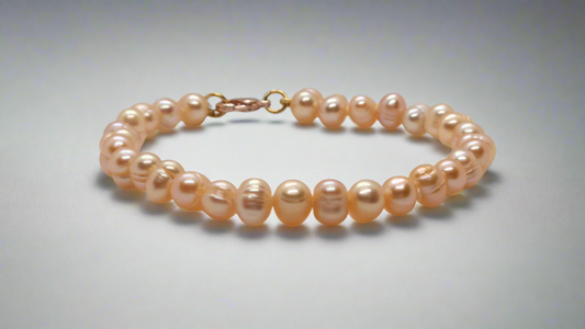 Peach Pearl Bracelet - rose gold lobster clasp