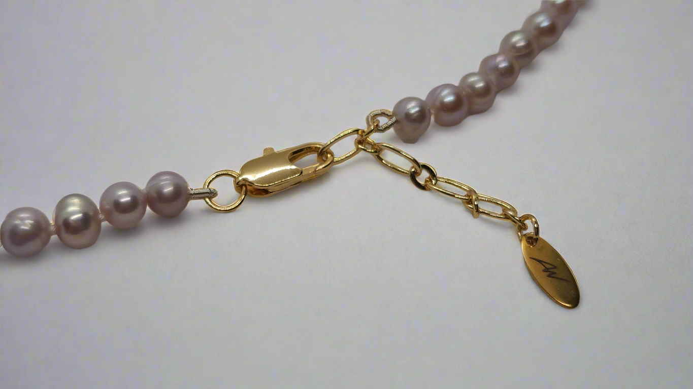 Lavender Pearl Necklace - gold lobster clasp