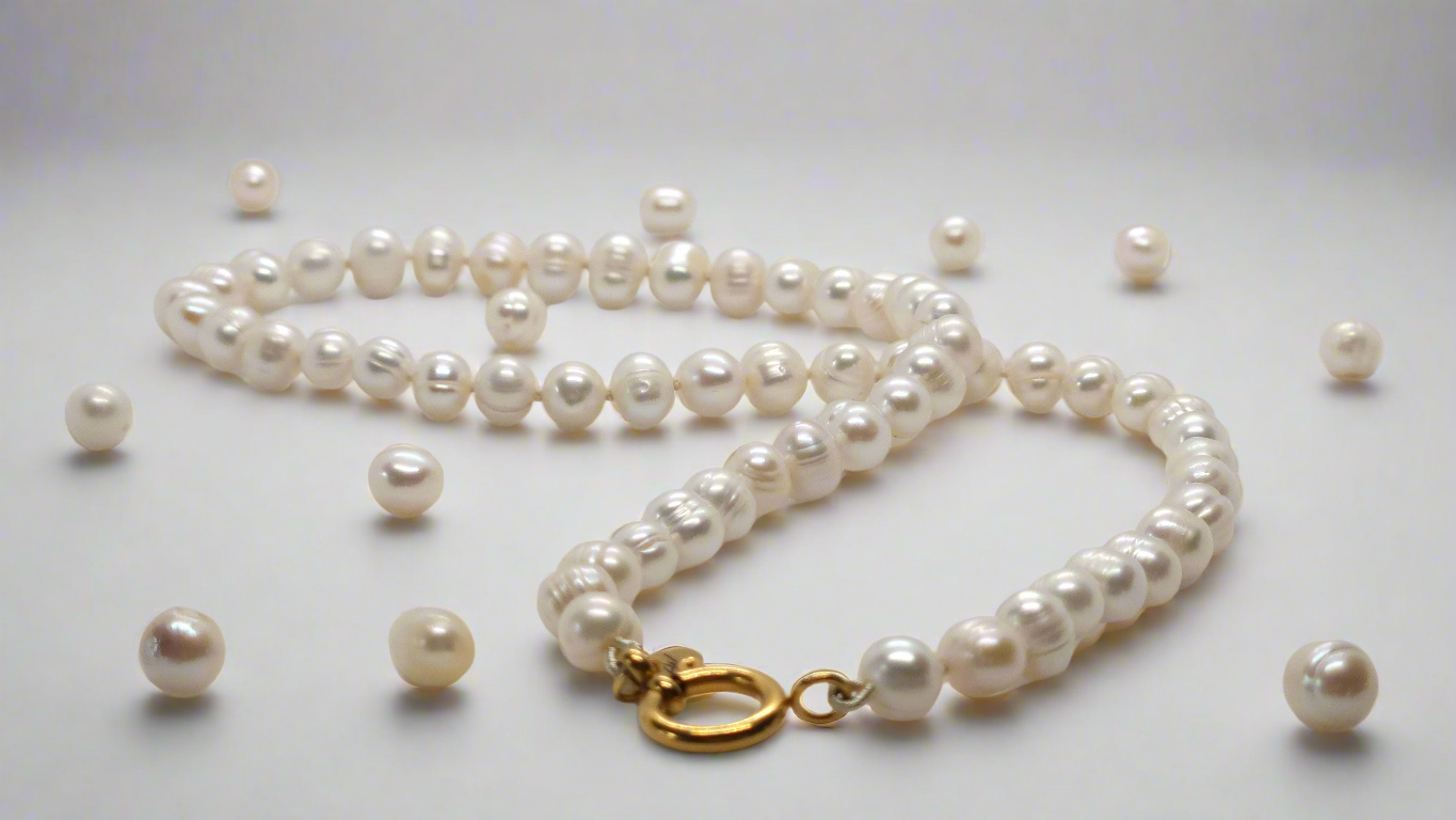 White Pearl Necklace - gold spring ring clasp