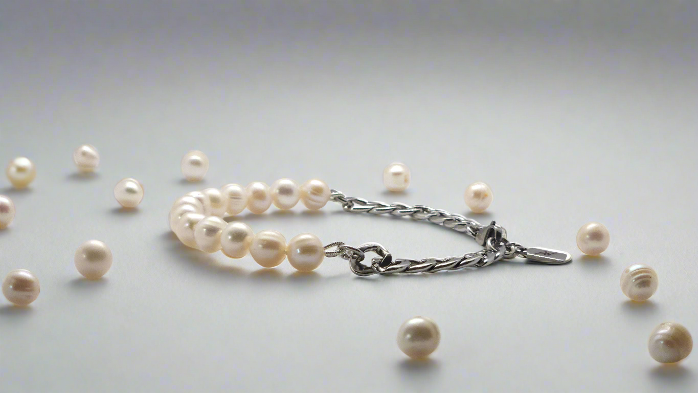 White Pearl Bracelet & Curb Chain - lobster clasp