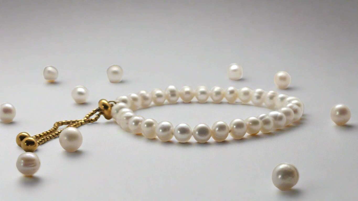 White Pearl Bracelet - gold sliding clasp