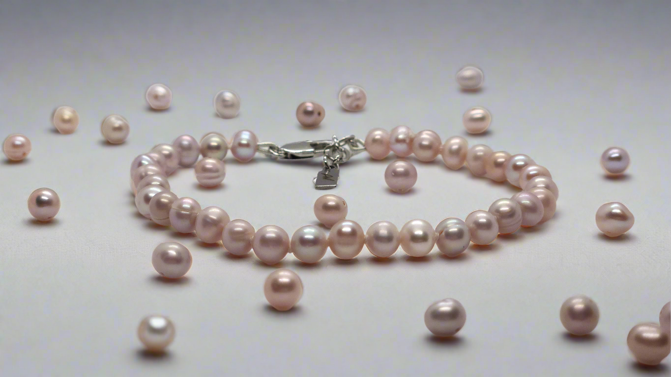 Lavender Pearl Bracelet - silver lobster clasp extended